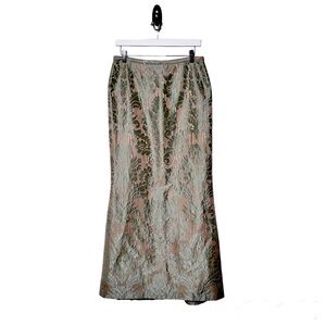 KAY UNGER MINT GREEN PEACH BROCADE LONG MAXI SKIRT SZ 10